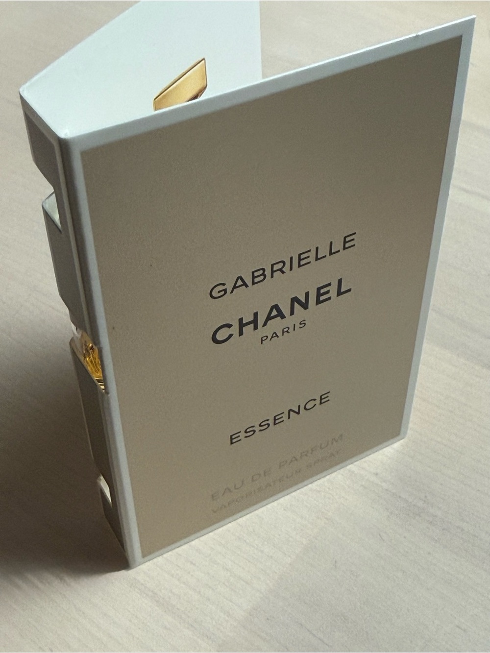 CHANEL Gabrielle Essence Sample Card in White and Gold